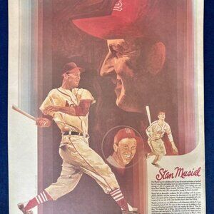 1970s St Louis Cardinals Stan Musial Coca Cola Coke Baseball Poster